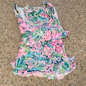 Lilly Pulitzer Pink and Green Floral Pajama Set